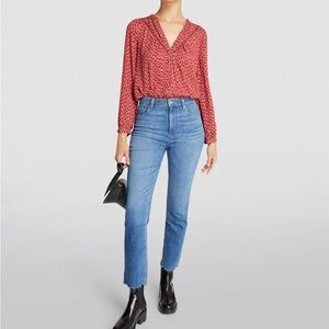 PAIGE Doris V-Neck Button Down Orange Blouse‎ Button Down Shirt Top size XL